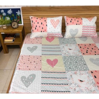 Set ga gối 100% cotton lụa Hàn quốc mẫu tim hồng