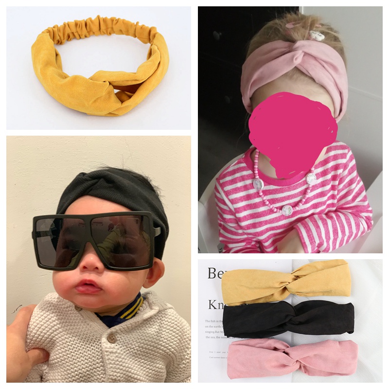 Băng đô cài tóc co giãn mềm mại màu trơn thắt nút chéo phong cách cổ điển dành cho bé gái