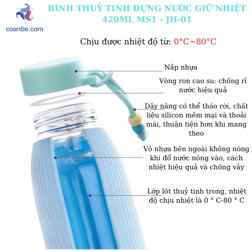 BÌNH THUỶ TINH ĐỰNG NƯỚC GIỮ NHIỆT 420ML MS1 - JH-01