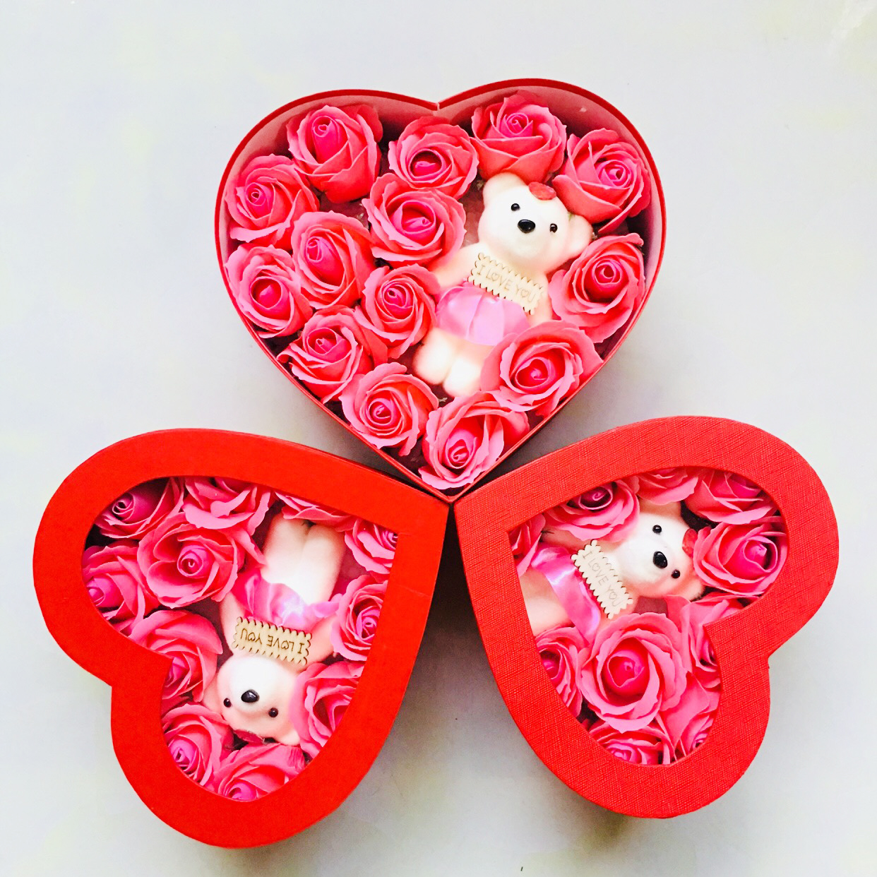 Quà tặng valentine hộp hoa hồng sáp hình trái tim, kèm gấu siêu đẹp đủ màu sắc, kích thước, món quà sinh nhật