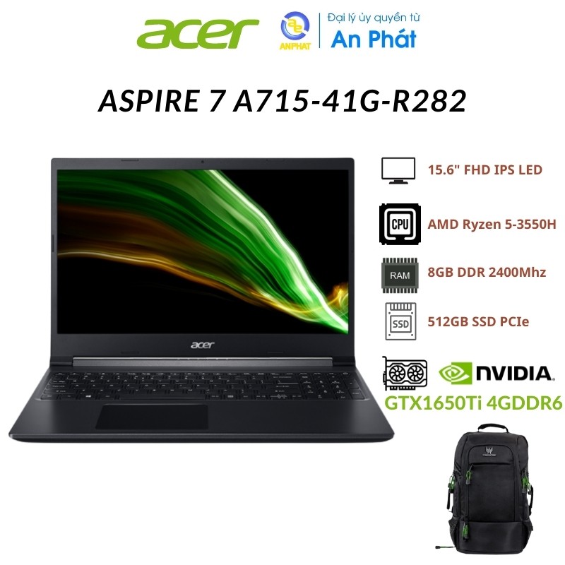 Laptop Acer Gaming Aspire 7 A715-41G-R282 | Ryzen 5-3550H| 8 GB DDR4| 512GB SSD|  GTX1650Ti 4GB|15.6" FHD| WIn10