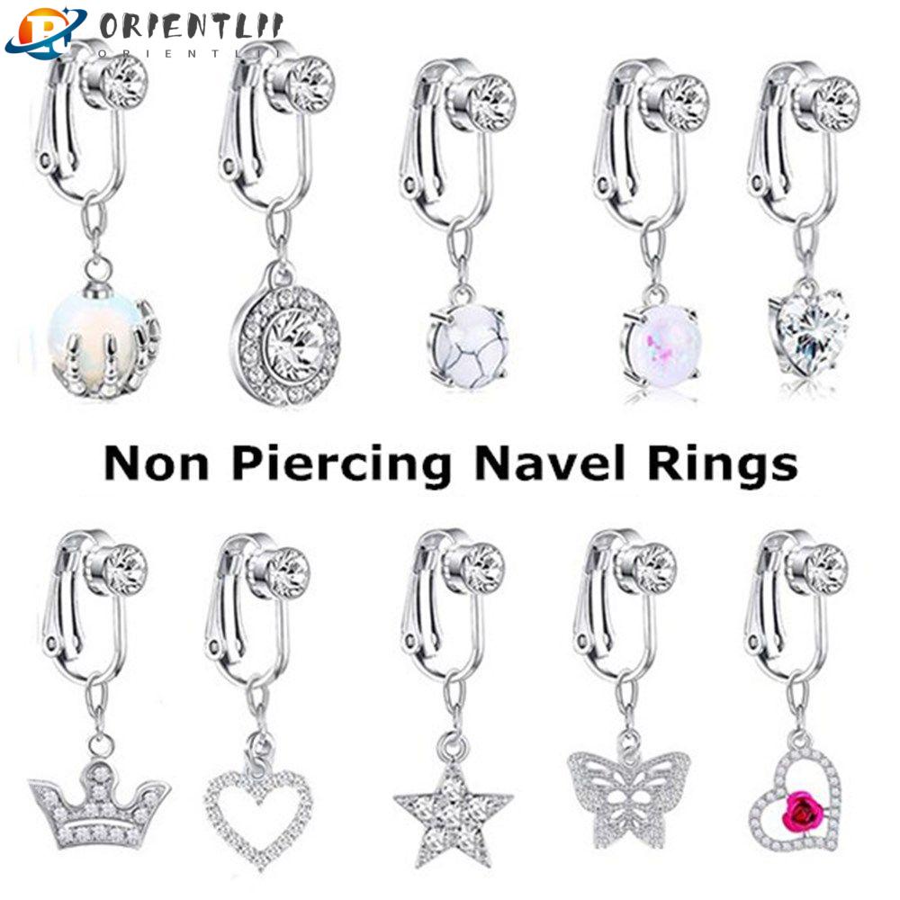 ORIENTLII Faux Fake Belly Ring Fake Belly Piercing Non Piercing Navel Ring Belly Button Cartilage Clip on Earrings Body Jewelry