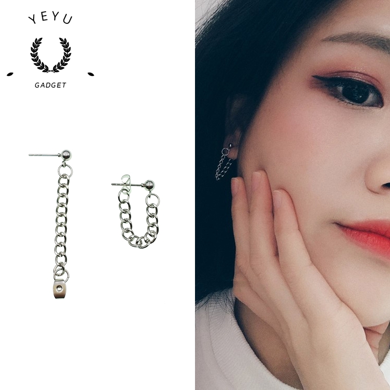 Hoa tai kim loại phối mắt xích phong cách cá tính