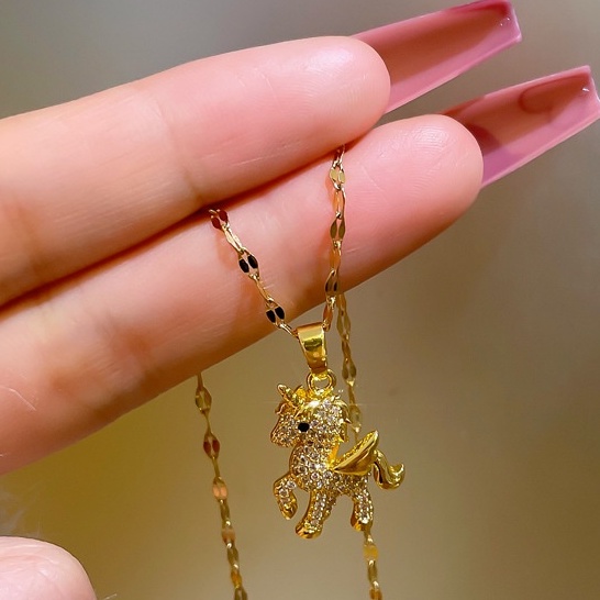 Dây Chuyền Thép Titan Mặt Hình Ngựa Một Sừng Thời Trang Cho Nữ