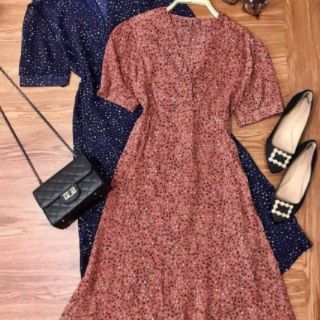 ĐẦM MAXI CHẤM BI NHÍ CỔ V(ẢNH THẬT)