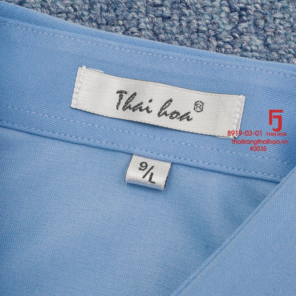Áo sơ mi nữ dài tay đẹp kiểu công sở cao cấp màu xanh dương sợi tre Thái hoà 8919-03-01