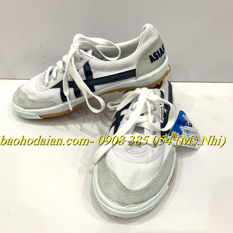 Giày nam vải trắng sọc xanh Asia đế kếp - Hình thật, chính hãng, có sẵn
