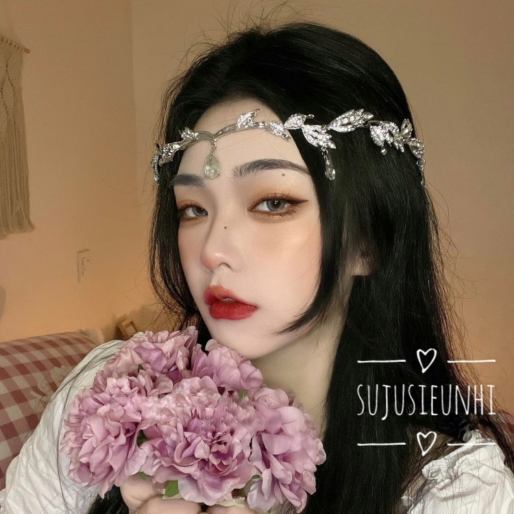 Vòng hoa lá đính giọt nước 3 trong 1 đeo cổ, đầu, trán- choker nguyệt quế chụp ảnh, đi chơi, phụ kiện cosplay