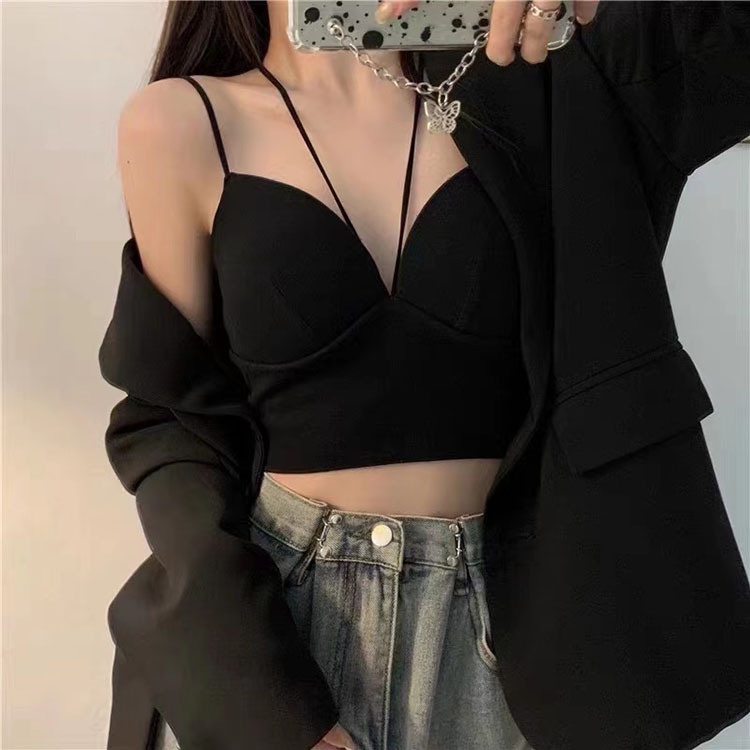 Hot Girl Mặc Bên Trong Áo Lót Hai Dây Cố Định Lưng Đẹp Với Đệm Ngực Cho Nữ