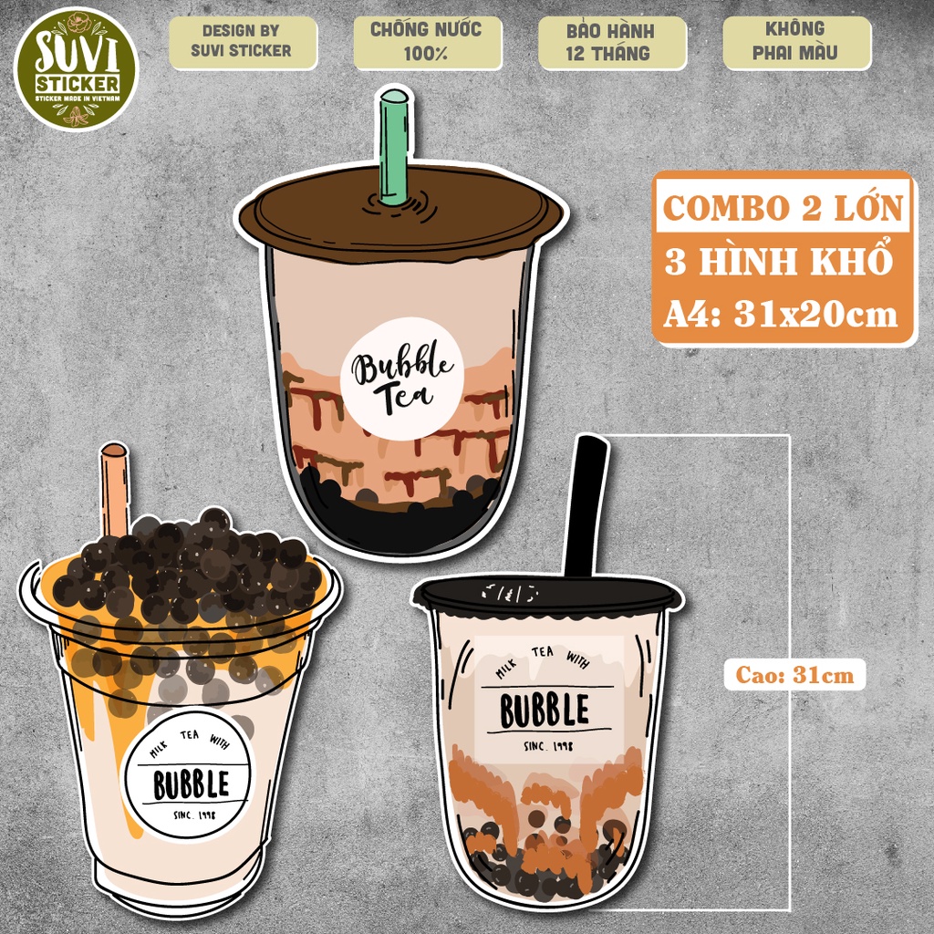 Combo Decal Trà Sữa khổ lớn trang trí tường, dán kính, trang trí quán cà phê khổ A4 chống nước. TS04