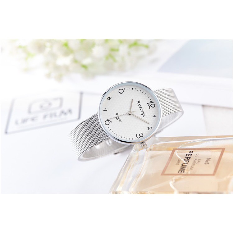 [TẶNG KÈM PIN] ĐỒNG HỒ NỮ ROSIVGA DÂY KIM LOẠI LƯỚI BẠC THỜI TRANG CỰC ĐẸP