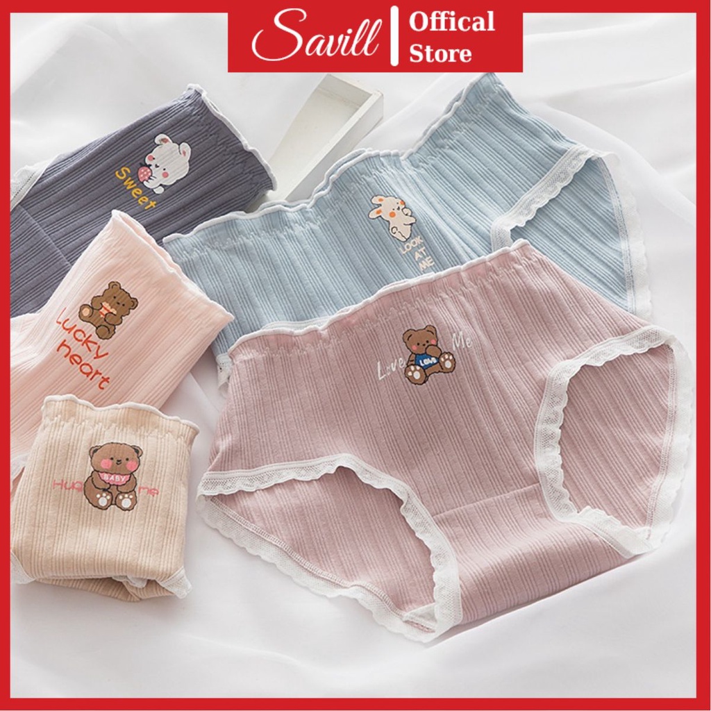 Quần Lót Nữ Kháng Khuẩn, Quần Lót Cotton Viền Ren Cạp Vừa Savill L2899