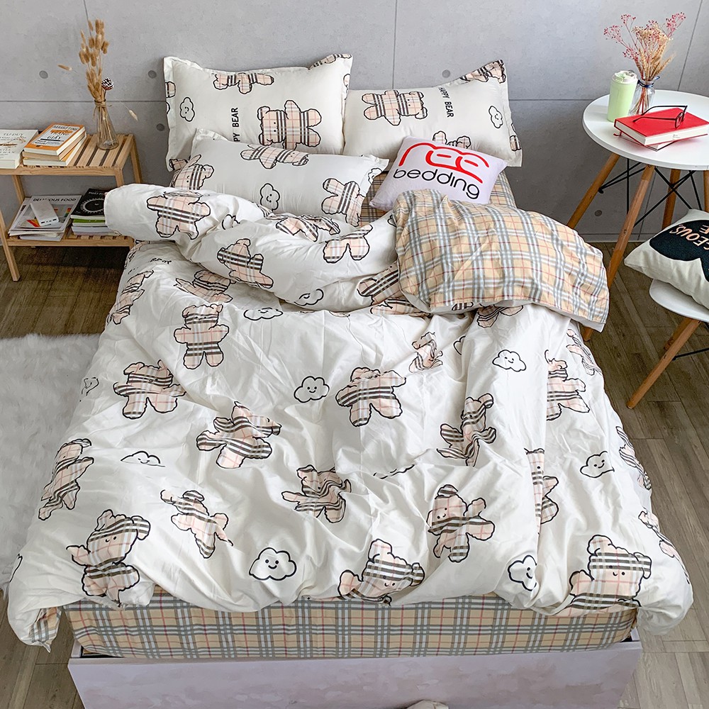 Bộ chăn ga gối Poly Cotton REE Bedding họa tiết gấu trắng ullzang hàn quốc đủ size giường nệm PLC101