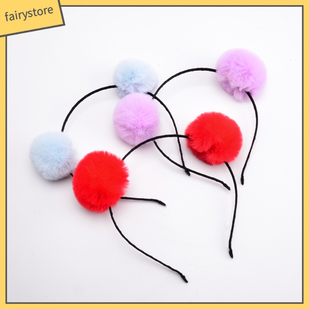 Băng Đô Cài Tóc Hình Tai Thỏ Phối Cục Bông Đáng Yêu Dành Cho Bé Gái