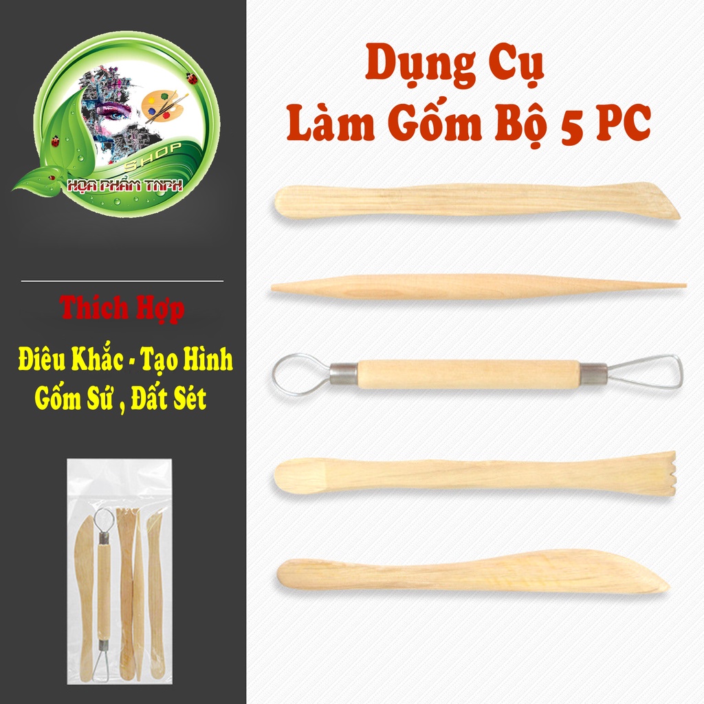 Bộ Công Cụ 5 Chiếc Dùng Cho Làm Gốm Sứ Và Sản Phẩm Điêu Khắc Chạm Khắc Từ Đất Sét Đất NặnThiết Kế Độc Đáo Chất Liệu Gỗ