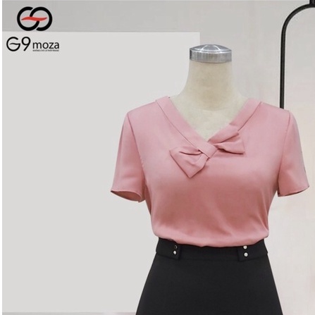 Áo tay cộc 7999 màu hồng G9moza với chất liệu lụa hàn tạo nên phong cách công sở và điệu đà