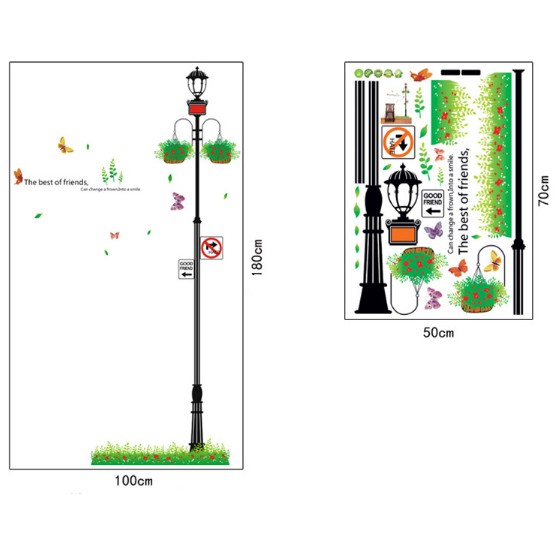 Decal trang trí Cây Đèn đường xanh