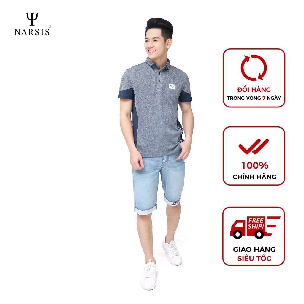 [Mã BMBAU50 giảm 7% đơn 99K] Áo polo nam cộc tay có cổ Narsis D9008 màu xanh ghi