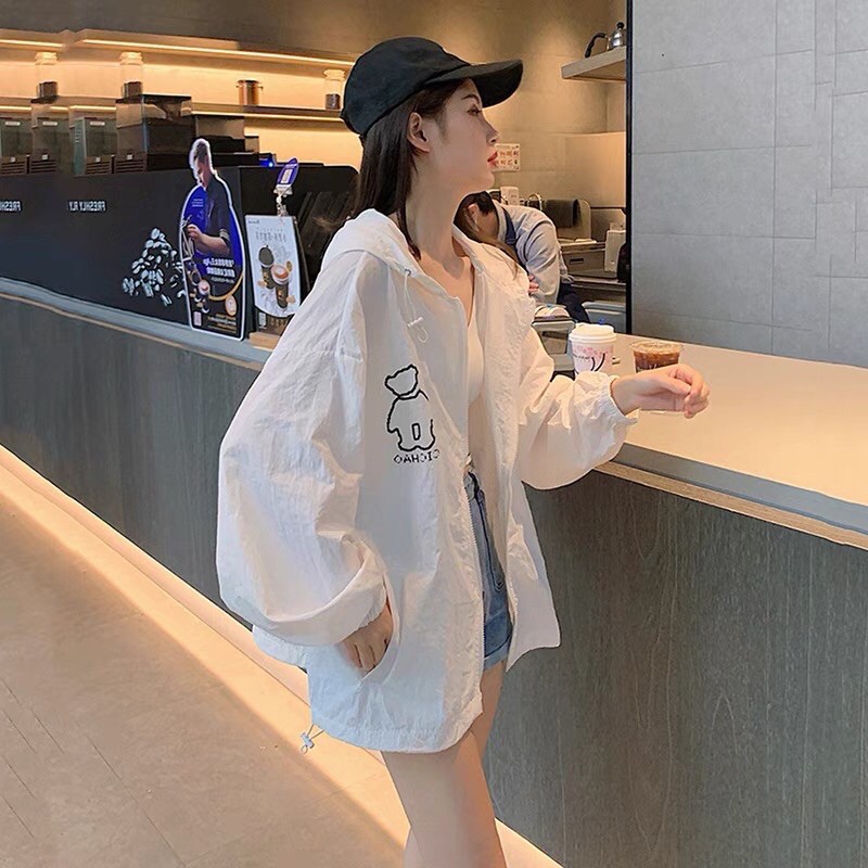 Áo gió 1 lớp chất đẹp, áo khoác dù nhẹ 1 lớp logo gấu