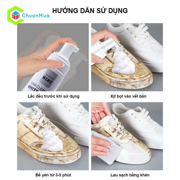 Xịt Bọt Vệ Sinh Giày Cao Cấp Đa Năng 200ml (Làm sạch, làm trắng, bảo dưỡng giày) ~ Foam Cleaner Of White Shoes