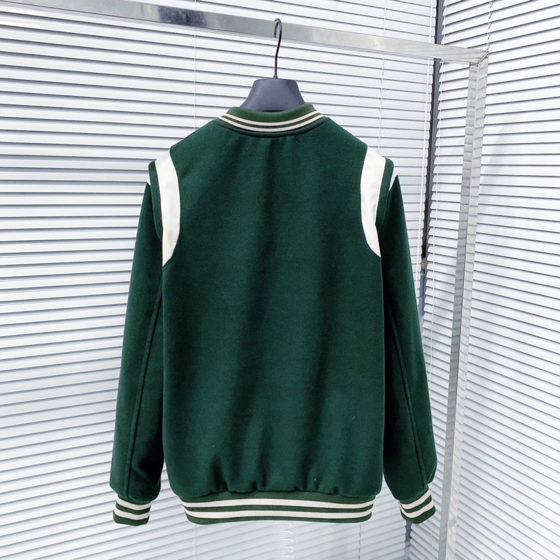 Áo khoác Teddy bomber sơn tùng nam nữ vải dạ lót gió thêu 2 sọc da hai vai dày dặn màu green xanh lá đậm hot