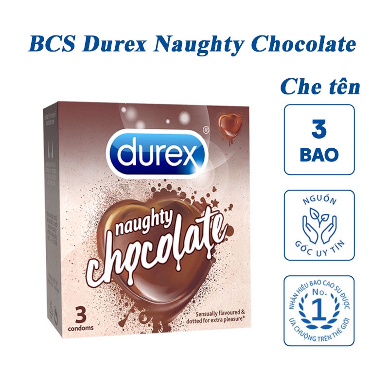 (Hàng Chính Hãng)Hộp 3 Bao Cao Su Gân Gai Durex Naughty Chocolate Vị Sô cô la Phá Cách