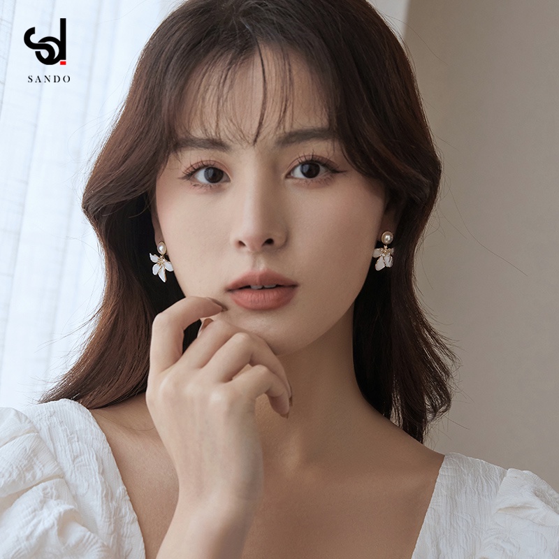 Bông Tai Mạ Bạc 925 Hình Hoa Đính Ngọc Trai Độc Đáo Thời Trang Mùa Hè Hàn Quốc 2022