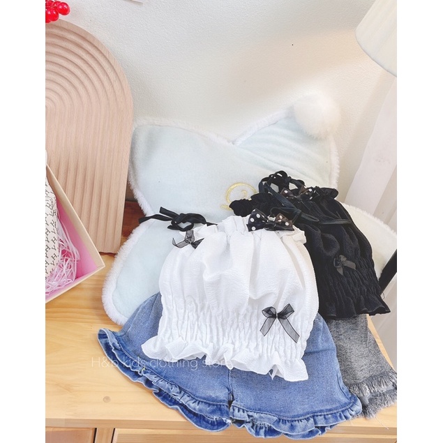 [SET BÉ GÁI] Bộ áo nhún kèm quần jean xinh cho bé gái