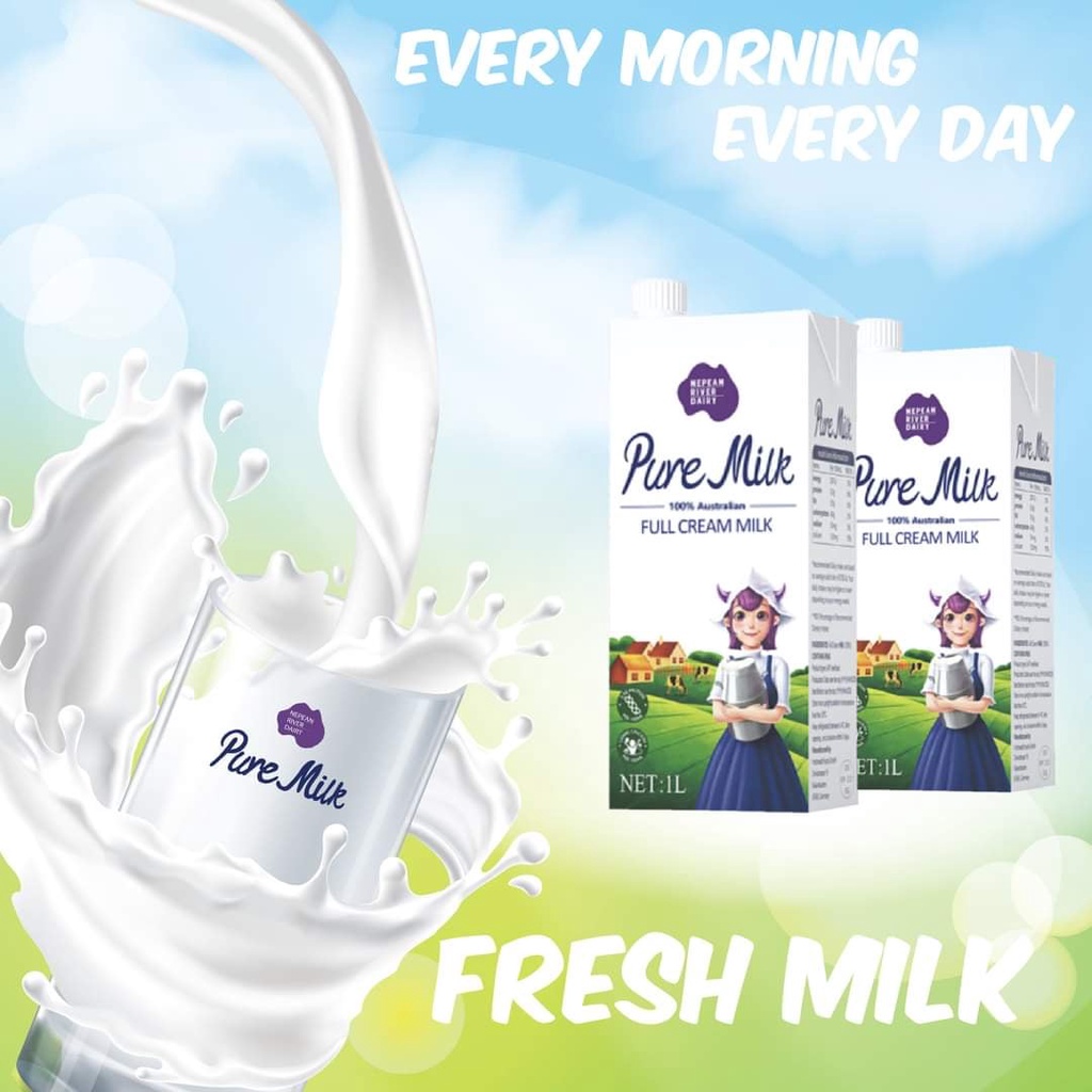 Sữa tươi nguyên kem tiệt trùng Pure Milk 1Lit - nhập khẩu ÚC - làm bánh, uống liền