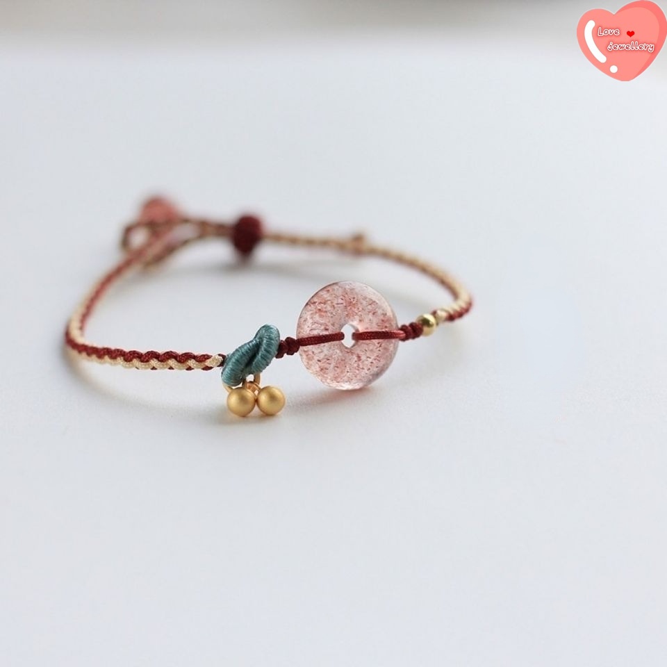 Vòng tay may mắn bện dây đính pha lê tự nhiên khóa an toàn