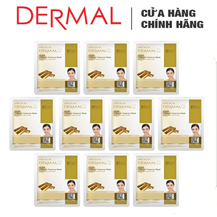 Mặt Nạ Dermal Chiết Xuất Vàng Dưỡng Sáng Da Gold Collagen Essence Mask 23g - 10 Miếng