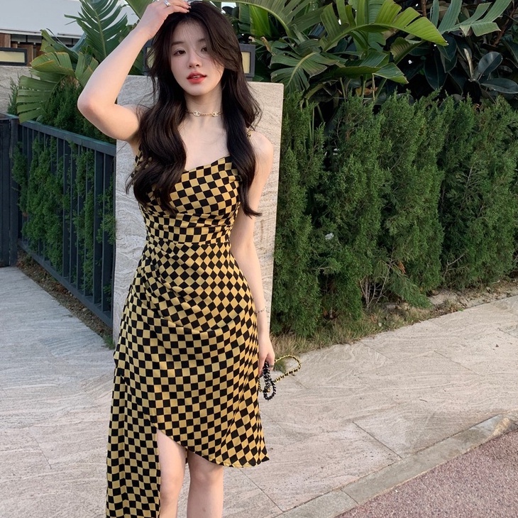 Đầm dài quá gối ZHELIHANGFEI thiết kế lệch tà quyến rũ thời trang cao cấp