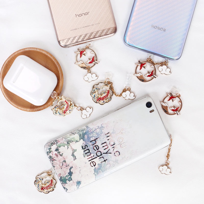 Nút Bịt Cổng Sạc Điện Thoại Di Động Chống Bụi Hình Chim Hạc Phong Cách Trung Hoa