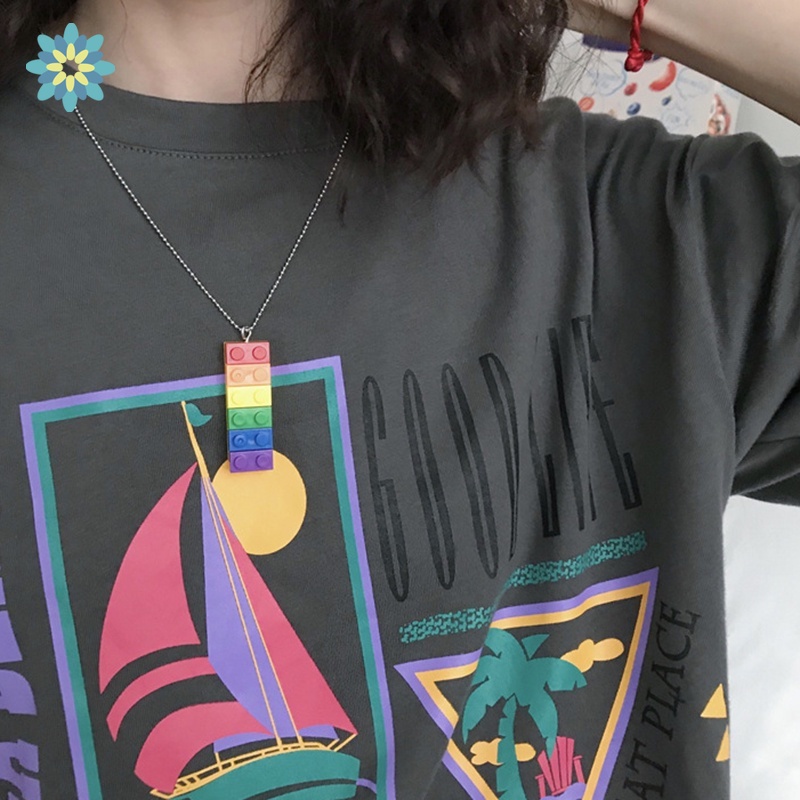 Vòng cổ Mặt Hình Khối Cầu Vồng / Hoa Hướng Dương / Mặt Cười Dễ Thương Cho Nam Và Nữ