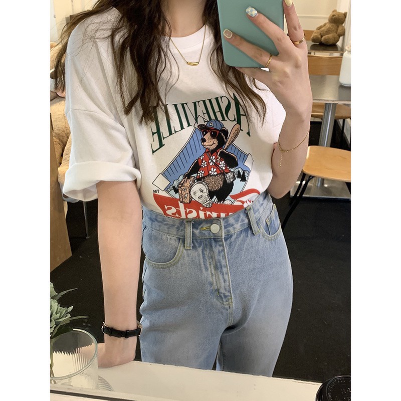 Áo Thun 3158 Asheville Gấu PEONYB Nữ [FREESHIP]  Phông ngắn tay form rộng oversize in hình vintage hàn quốc Ulzzang