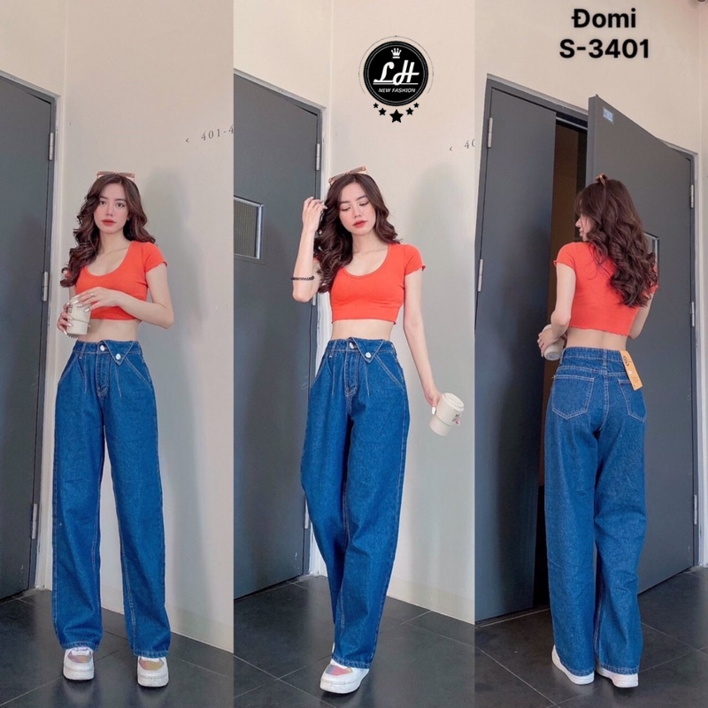 Quần jean ống rộng Hàn Quốc lưng kiểu bass tam giác cạp cao ulzzang Lê Huy Fashion MS 3397