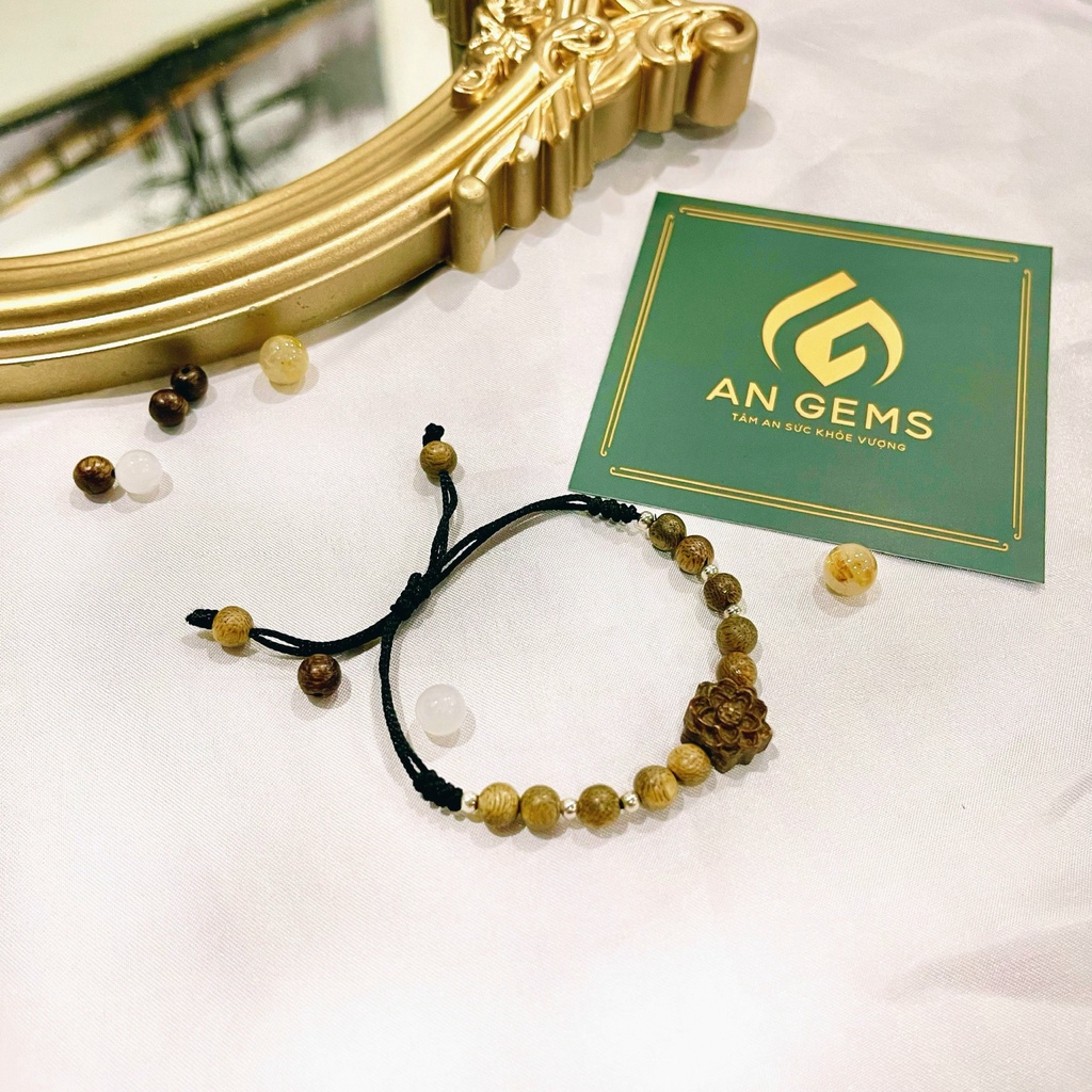 Vòng Tay Trầm Hương 6mm Phong Thuỷ Mix Charm Sen Bi Bạc 925 Đan Dây Handmade Nhẹ Nhàng Thanh Lịch