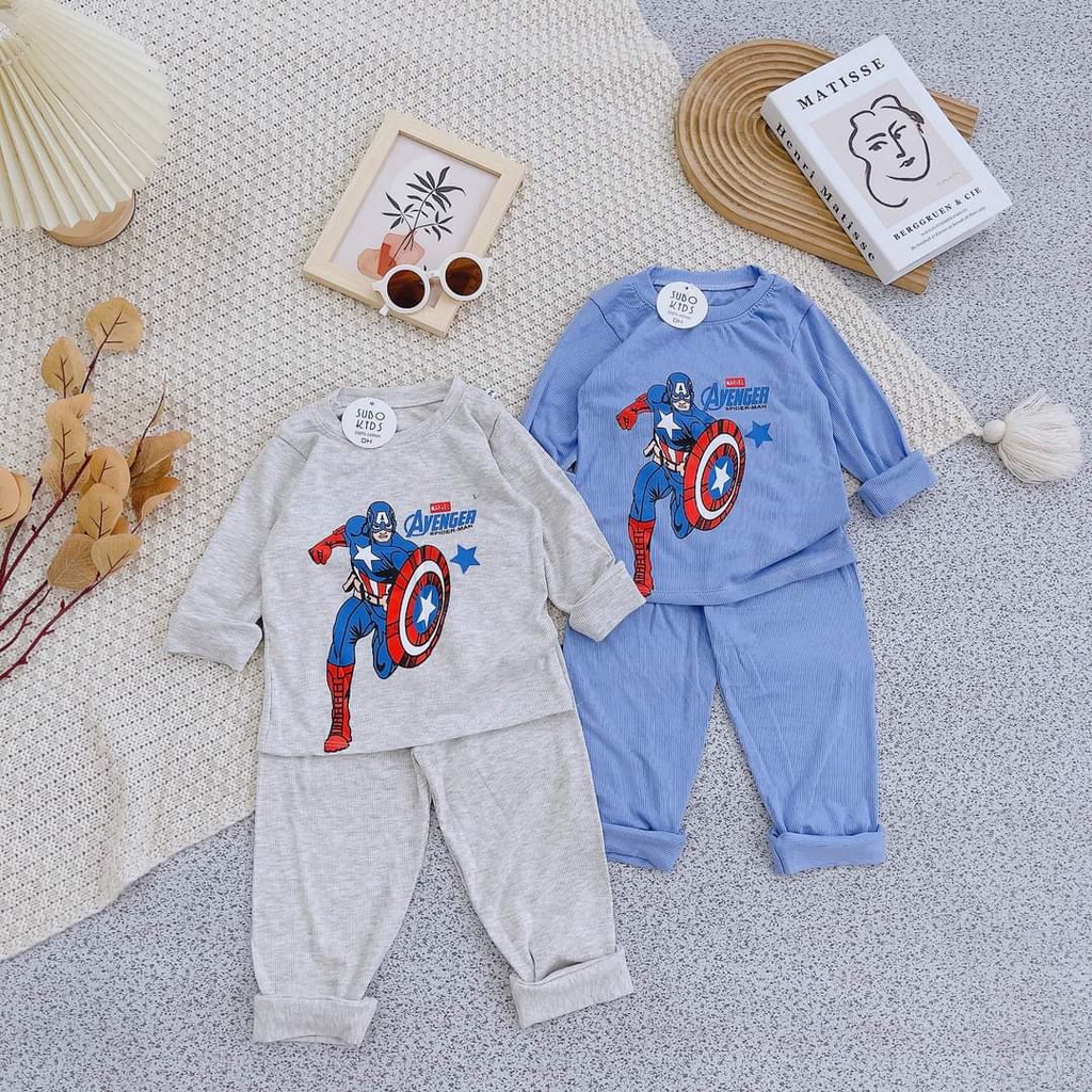 Combo 3 bộ đồ tay dài chất thun tăm lạnh cho bé trai 10-22kg