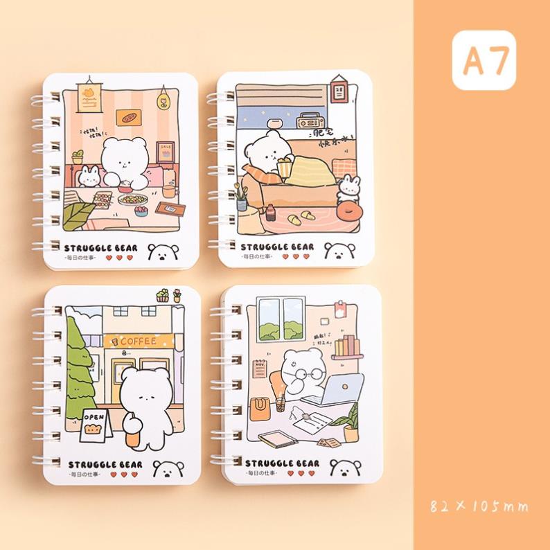 Sổ tay mini KOLANO sổ còng ghi chú A7 họa tiết cute dễ thương nhiều màu SN-001375