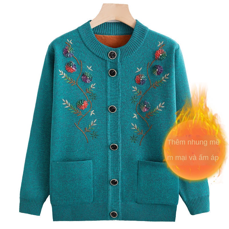 Áo len mùa thu / đông dành cho người cao tuổi, cùng với trang phục cashmere của bà