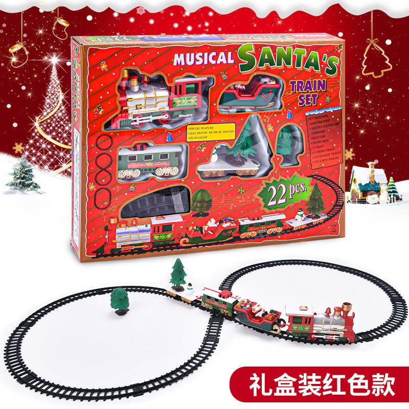 Christmas Electric Rail Train Train Children's Cha mẹ-con Tương tác Đồ chơi Ánh sáng Âm nhạc Xe lửa Tự làm Bộ theo dõi