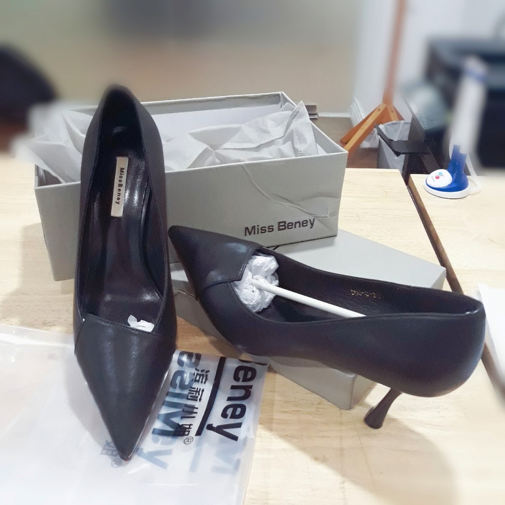Giày cao gót da mềm màu đen Miss Beney
