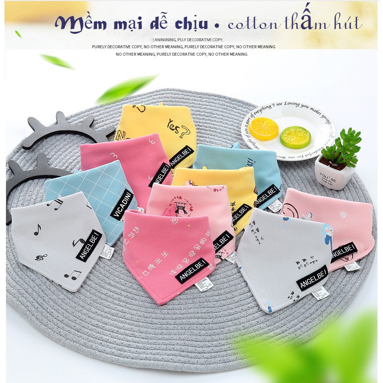 Yếm cho bé tam giác yếm ăn dặm quàng cổ cài nút cho bé 100% cotton