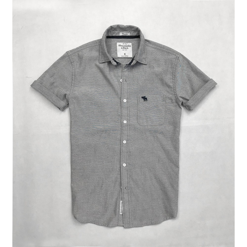 Áo sơ mi nam tay ngắn màu XÁM Abercrombie vải oxford chất lượng cao - Phong cách Doanh Nhân