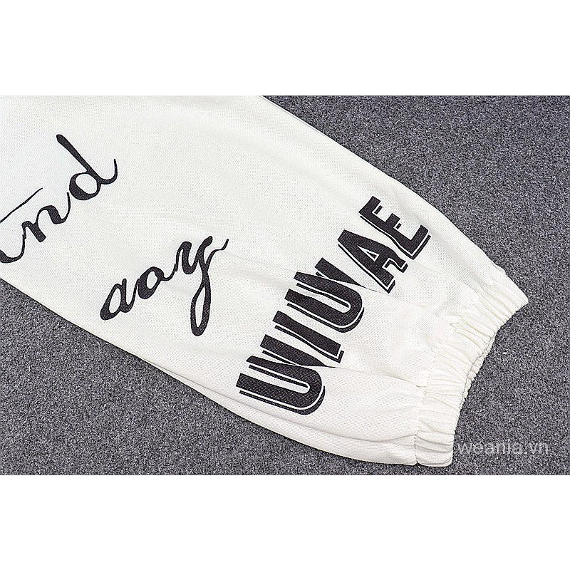 Quần dài lưng cao phối dây rút in chữ cá tính cho nữ