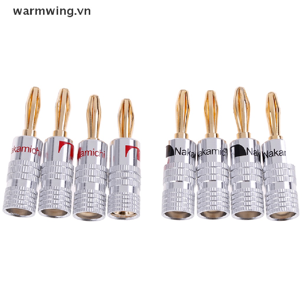 【warmwing】 4pcs 2pairs 24K Gold Plated Speaker banana plug Audio Jack connector  .