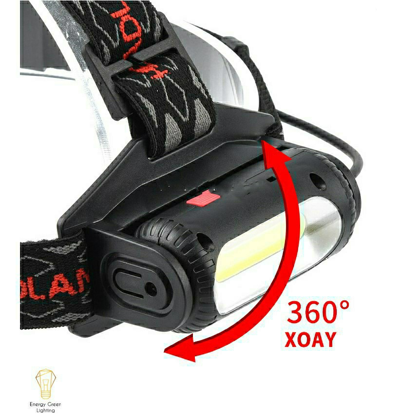 Đèn pin đội đầu xoay 360 độ ,10 chế độ sáng, xoay hai kiểu bóng đèn led siêu sáng, dung lượng pin cao  2 pin 18650