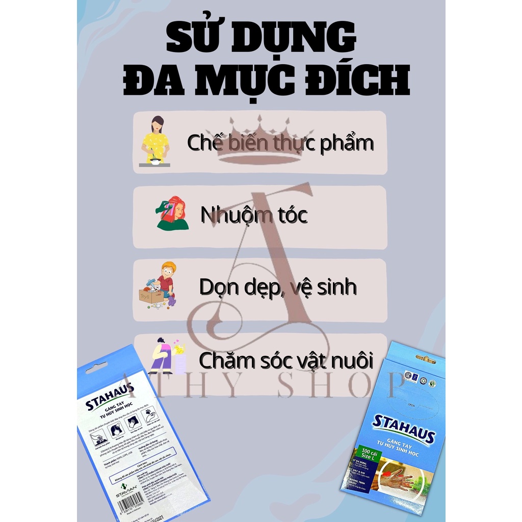 BAO TAY SỬ DỤNG 1 LẦN BẰNG NHỰA TỰ HỦY HỘP 100 CÁI, găng tay vệ sinh dùng một lần, đảm bảo vệ sinh làm bếp nấu ăn