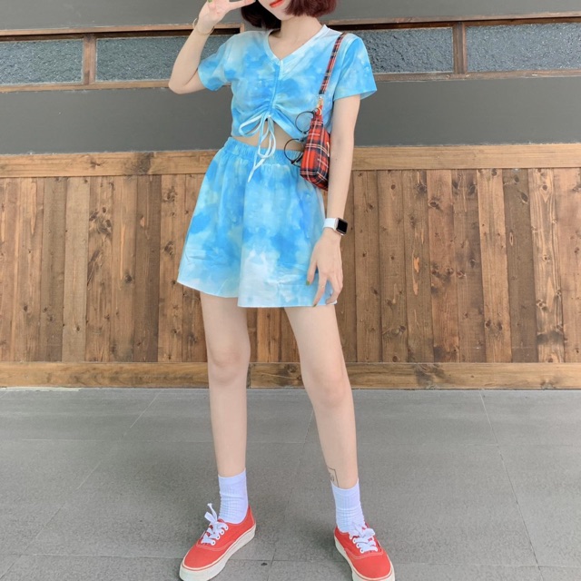 [Mã FAGREEN245 giảm 10% tối đa 30K đơn 99K] Set áo croptop rút dây + quần jogger loang màu có cã váy | BigBuy360 - bigbuy360.vn