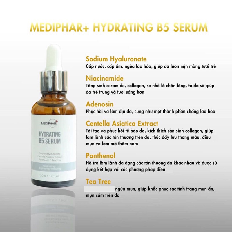 [Hàng chính hãng]Serum dưỡng trắng, phục hồi da cấp ẩm, mờ nám Mediphar+Hydrating B5 30ml